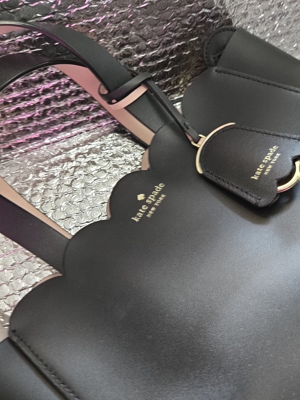 kate spade Black Tote with Scalloped Top and Pink Trim - Picture 2 of 9